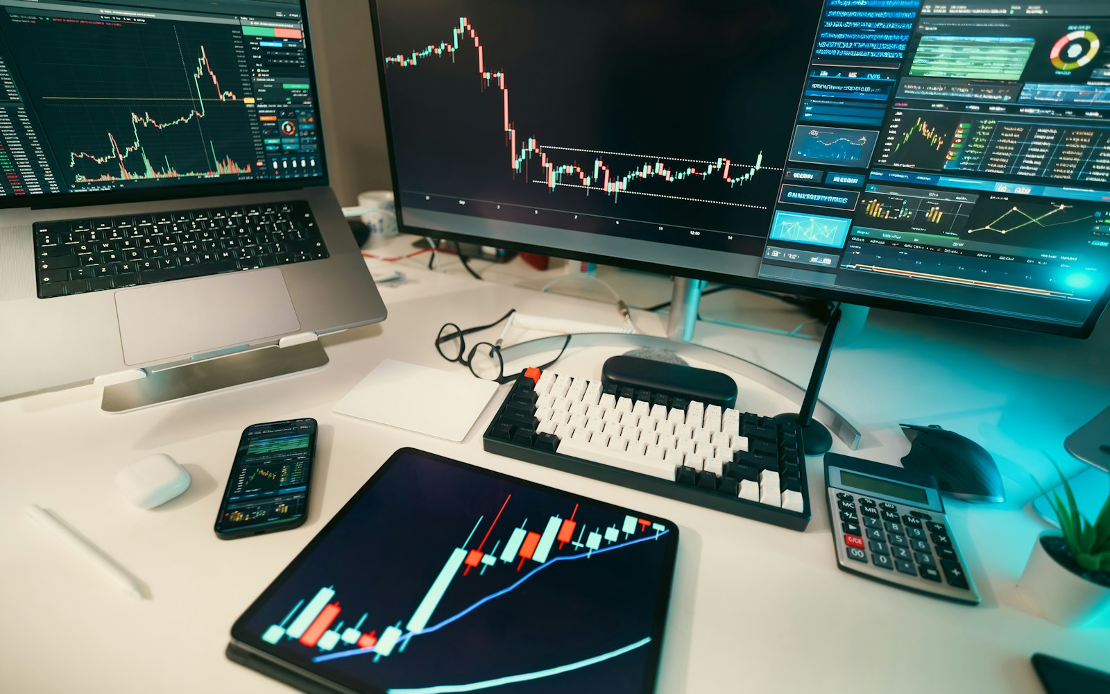 Glowing data analytics on a dark screen